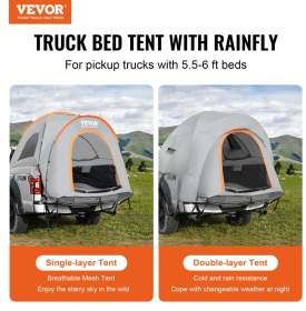 Truck Bed Tent, 5.5'-6' Pickup Truck Tent With Rain Layer And Carry Bag, Waterproof PU2000mm Double Layer Truck Tent For Camping