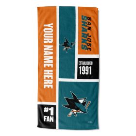 [Personalization Only] OFFICIAL NHL Colorblock Personalized Beach Towel - San Jose Sharks