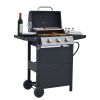 Propane Gas Grill 3 Burner Barbecue Grill, Stainless Steel 26,000 BTU Patio Garden Barbecue Grill with Two Shelves, Lid, Wheels and Bottle Opener